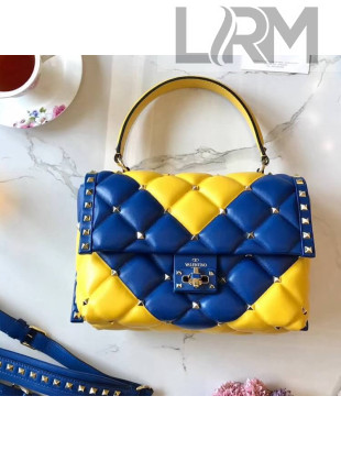 Valentino  "V" Intarsia Lambskin Garavani Candystud Single Handle Bag Yellow/Blue 2018