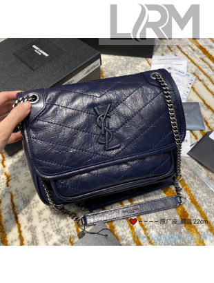 Saint Laurent Baby Niki Chain Bag in Vintage Crinkled Leather 533037 Deep Blue 2021