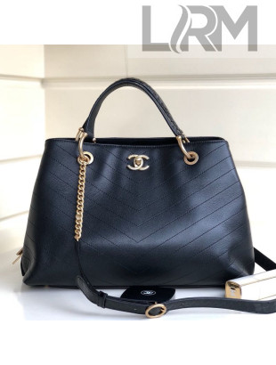 Chanel Chevron Calfskin and Snakeskin Large Zipped Shopping Bag Black 2019