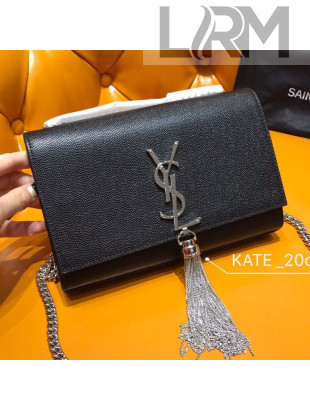 Saint Laurent Kate Small Chain and Tassel Bag in Textured Leather 474366 Black 2019