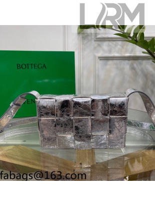 Bottega Veneta Cassette Small Crossbody Bag in Laminated Leather 578004 Silver 2021