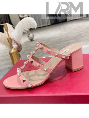 Valentino Rockstud Patent Leather Slide Sandal 6cm Pale Pink 2021