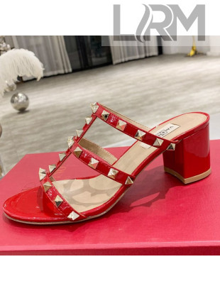 Valentino Rockstud Patent Leather Slide Sandal 6cm Red 2021