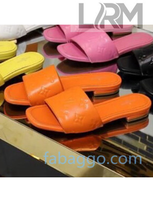 Louis Vuitton Monogram Embossed Calfskin Flat Slide Sandals Orange 2020