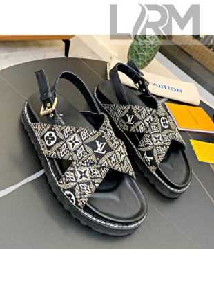 Louis Vuitton Since 1854 Paseo Flat Comfort Sandal in Grey Studded Monogram Canvas 2021