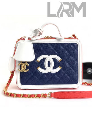 Chanel Grained Calfskin CC Filigree Medium Vanity Case A93343 Red/Blue/White 2019