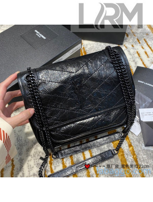 Saint Laurent Baby Niki Chain Bag in Vintage Crinkled Leather 533037 All Black 2021