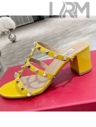 Valentino Rockstud Patent Leather Slide Sandal 6cm Yellow 2021