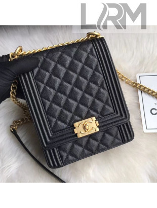 Chanel Grained Calfskin Boy North/South Flap Bag AS0130 Black 2019