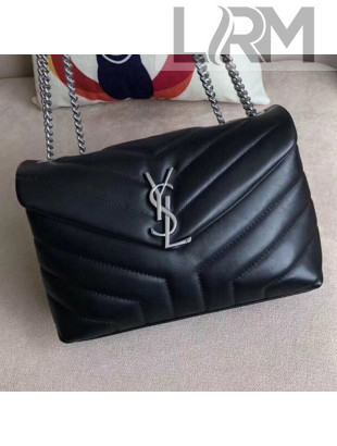 Saint Laurent Loulou Medium Shoulder Bag in "Y" Calfskin 464676 Black/Silver