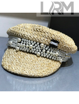 Chanel Straw Hat with Pearl Charm Beige 2021