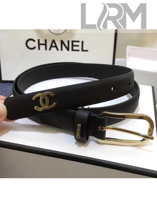 Chanel Width 2cm Smooth Leather Belt with Buckle & Logo Black 2020
