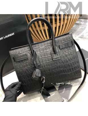 Saint Laurent 324823 Classic Small Sac De Jour Bag in Embossed Crocodile Leather Black 2021