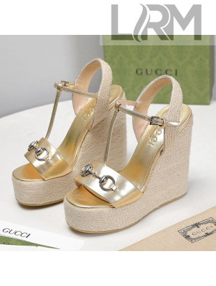Gucci Calfskin Wedge Sandals 13cm Gold 2021