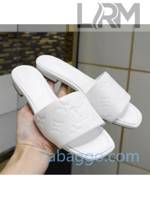 Louis Vuitton Monogram Embossed Calfskin Flat Slide Sandals White 2020