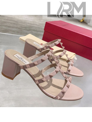 Valentino Rockstud Matte Calfskin Slide Sandal 6cm Nude Pink 2021