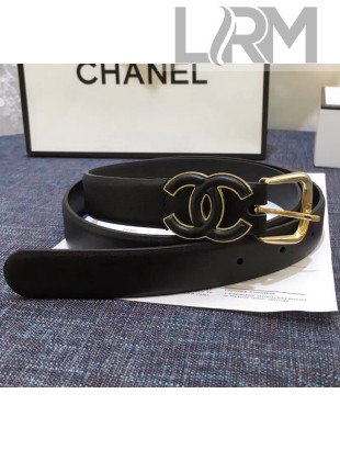 Chanel Width 2cm Smooth Leather Belt with Black CC Buckle Black/Gold 2020