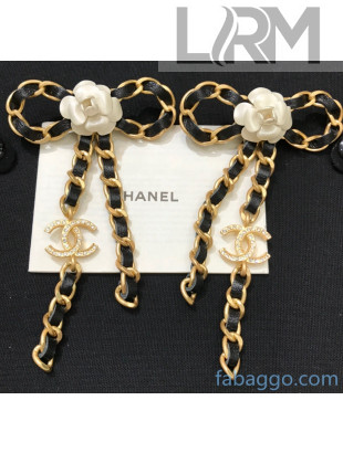 Chanel Leather Chain and Camellia Earrings CH20112606 Black 2020