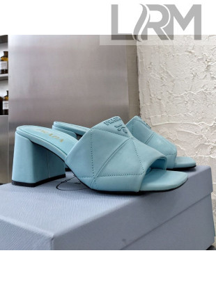 Prada Quilted Lambskin Heel Slide Sandals 7cm Blue 2021