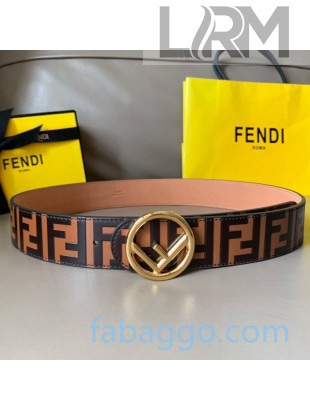 Fendi FF Leather Belt 40mm with F Circle Buckle Brown/Gold 2020