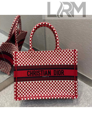Dior Dioramour Book Tote Large Bag in Red Dotted Canvas 2020