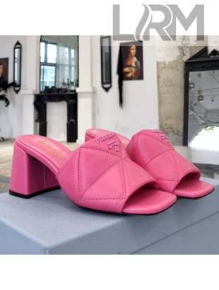 Prada Quilted Lambskin Heel Slide Sandals 7cm Pink 2021