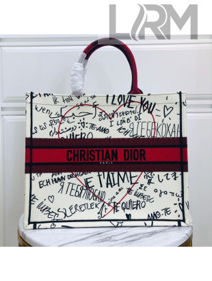 Dior Dioramour Book Tote Large Bag in I love You Canvas Red/White 2020