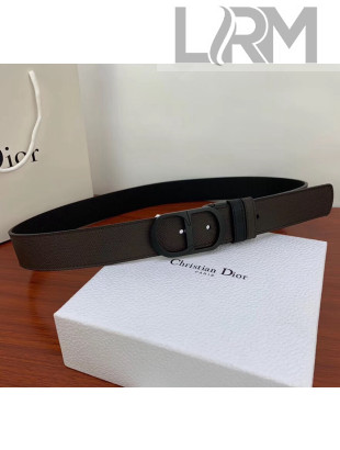 Dior Width 3.5cm Reversible Calfskin Belt With Black CD Buckle Black/Deep Grey 2020