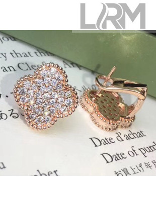 VanCleef&Arpels Crystal Clover Stud Earrings Rose Gold