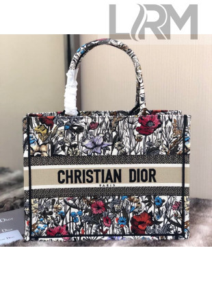 Dior Small Book Tote Bag in Multicolor Mille Fleurs Embroidery 2021