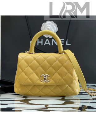 Chanel Quilted Calfskin Mini Flap Bag with Top Handle AS2215 Yellow/Gold 2021