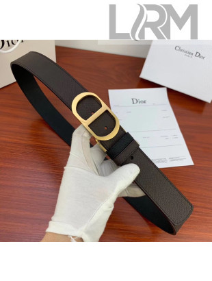 Dior Width 3.5cm Reversible Calfskin Belt With Gold CD Buckle Black/Deep Grey 2020