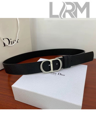 Dior Width 3.5cm Reversible Calfskin Belt With Silver CD Buckle Black 2020