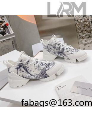 Dior D-Connect Sneakers in Blue Printed Reflective Technical Fabric White/Blue 2021