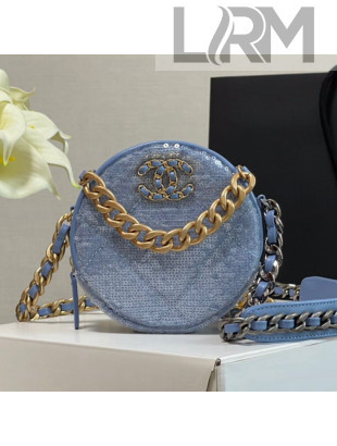 Chanel 19 Sequins Clutch with Chain AP0945 Light Blue 2021