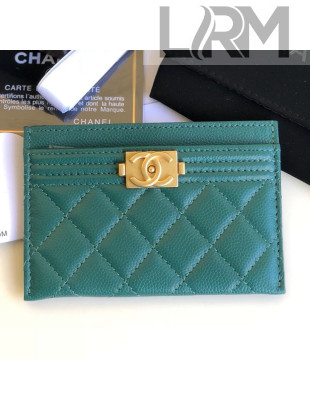 Chanel Quilted Grained Leather Boy Card Holder A84431 Green 2019