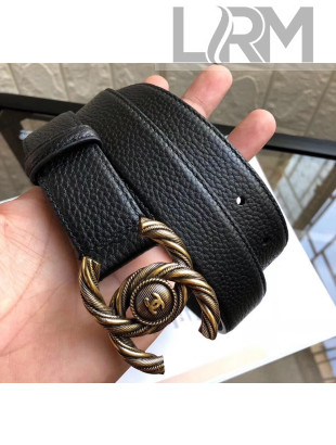 Chanel Width 3cm Grainy Leather Belt with Gold CC Buckle Black 2020