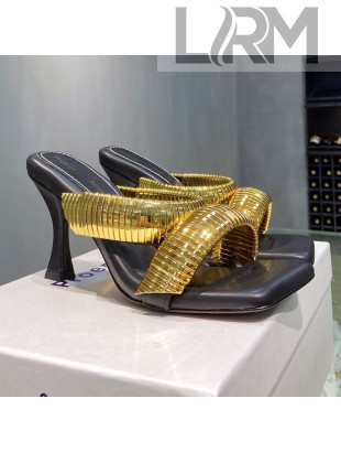 Proenza Schouler Metallic Gold Strap Sandals 9cm Black Leather 2021