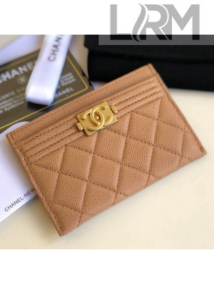 Chanel Quilted Grained Leather Boy Card Holder A84431 Beige 2019
