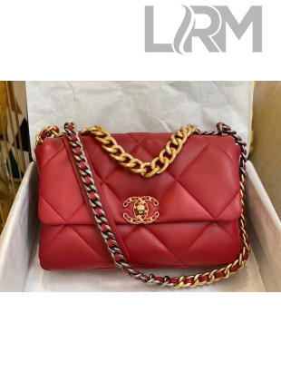 Chanel 19 Goatskin Large Flap Bag AS1161 Red 2021 TOP