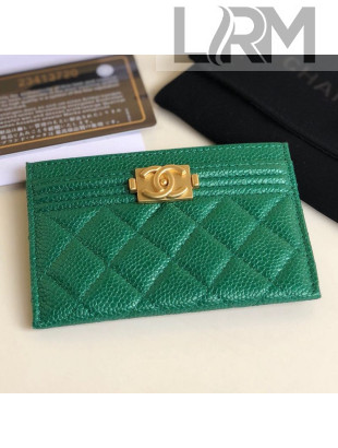 Chanel Iridescent Quilted Grained Leather Boy Card Holder Green 2019