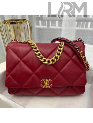 Chanel 19 Goatskin Maxi Flap Bag AS1162 Red 2021 TOP