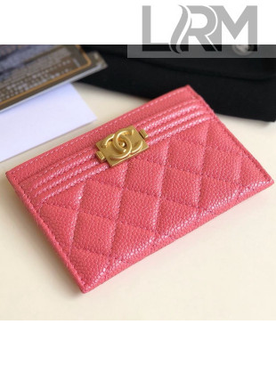 Chanel Iridescent Quilted Grained Leather Boy Card Holder Pink 2019
