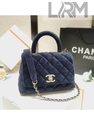 Chanel Quilted Velvet Mini Flap Bag with Top Handle AS2215 Navy Blue 2021