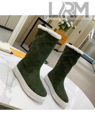 Louis Vuitton Breezy Flat Mid-High Boots in Green Monogram Suede 2020 