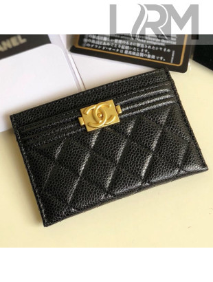 Chanel Iridescent Quilted Grained Leather Boy Card Holder Black 2019