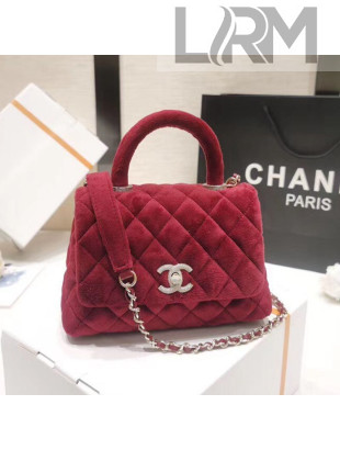 Chanel Quilted Velvet Mini Flap Bag with Top Handle AS2215 Red 2021