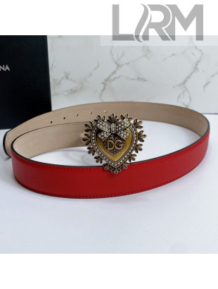 Dolce&Gabbana DG Calfskin Belt 3cm with Heart Logo Buckle Red 2021