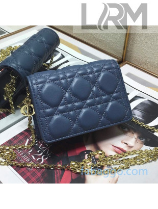 Dior Lady Dior Nano Pouch Clutch with Chain in Blue Cannage Calfskin 2020