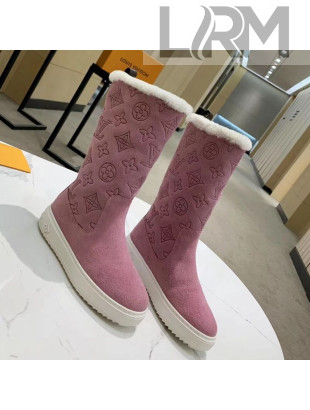 Louis Vuitton Breezy Flat Mid-High Boots in Pink Monogram Suede 2020 